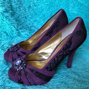 HALE BOB Purple/Black Lace pump high heels size 8